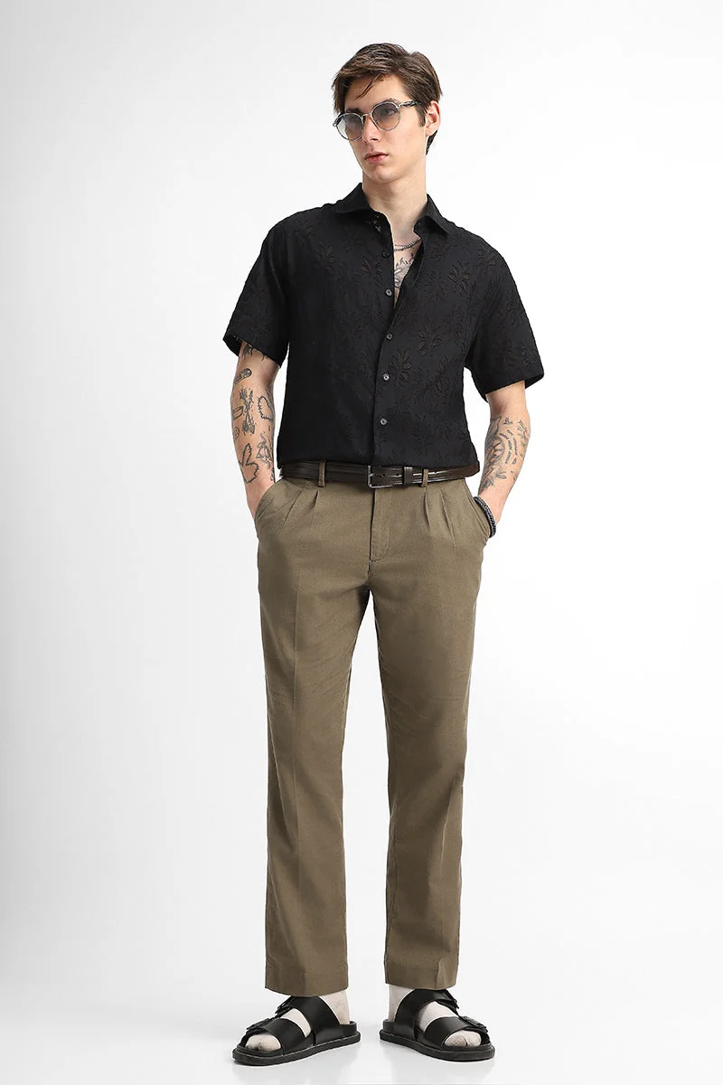 Snitch Khaki Relaxed Fit Linen Blend Trousers for Men | Best Price UAE